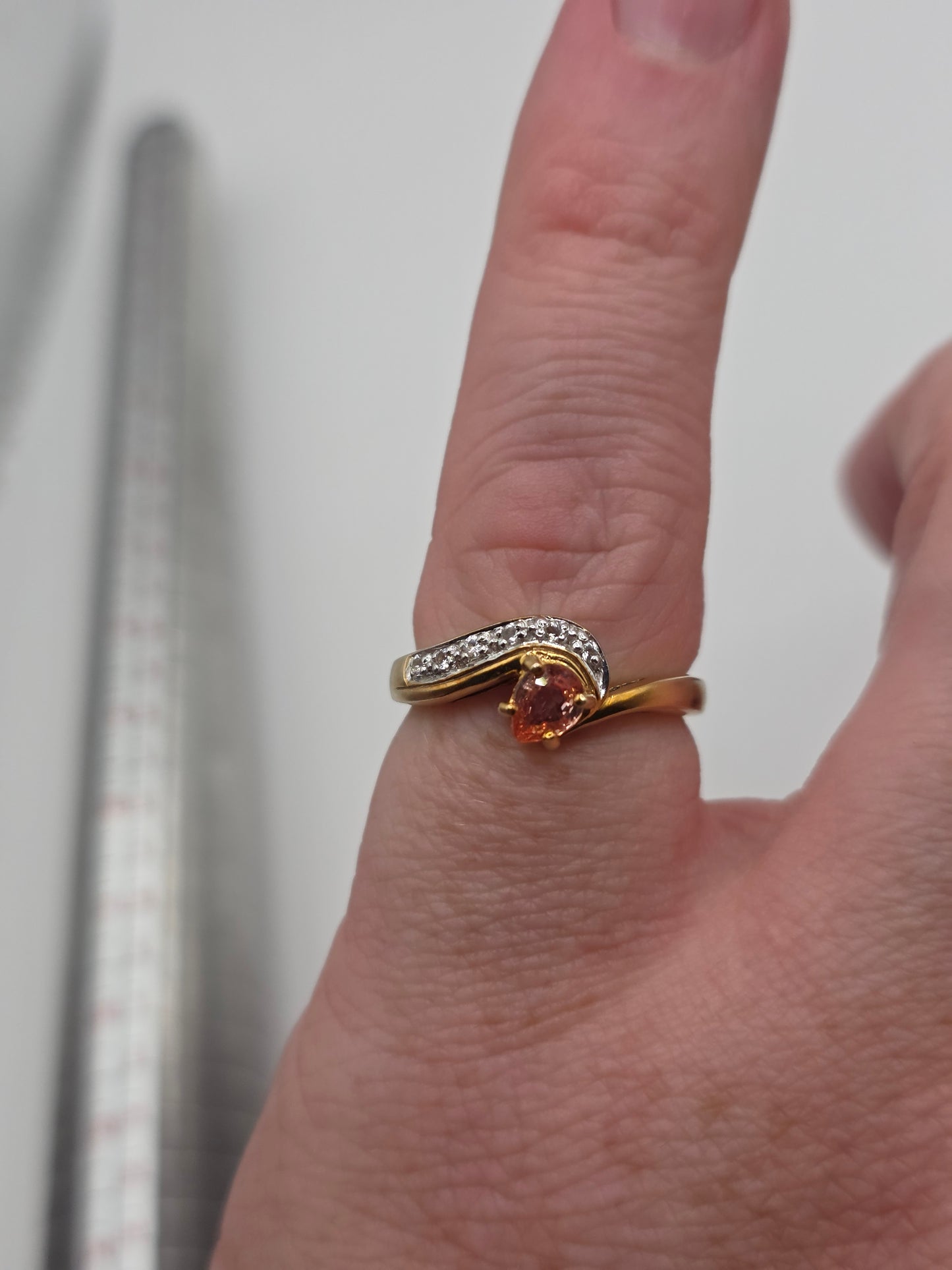 9ct gold orange sapphire and zircon ring