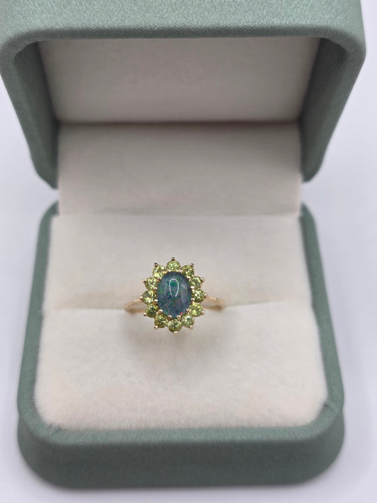 9ct gold opal triplet and peridot ring