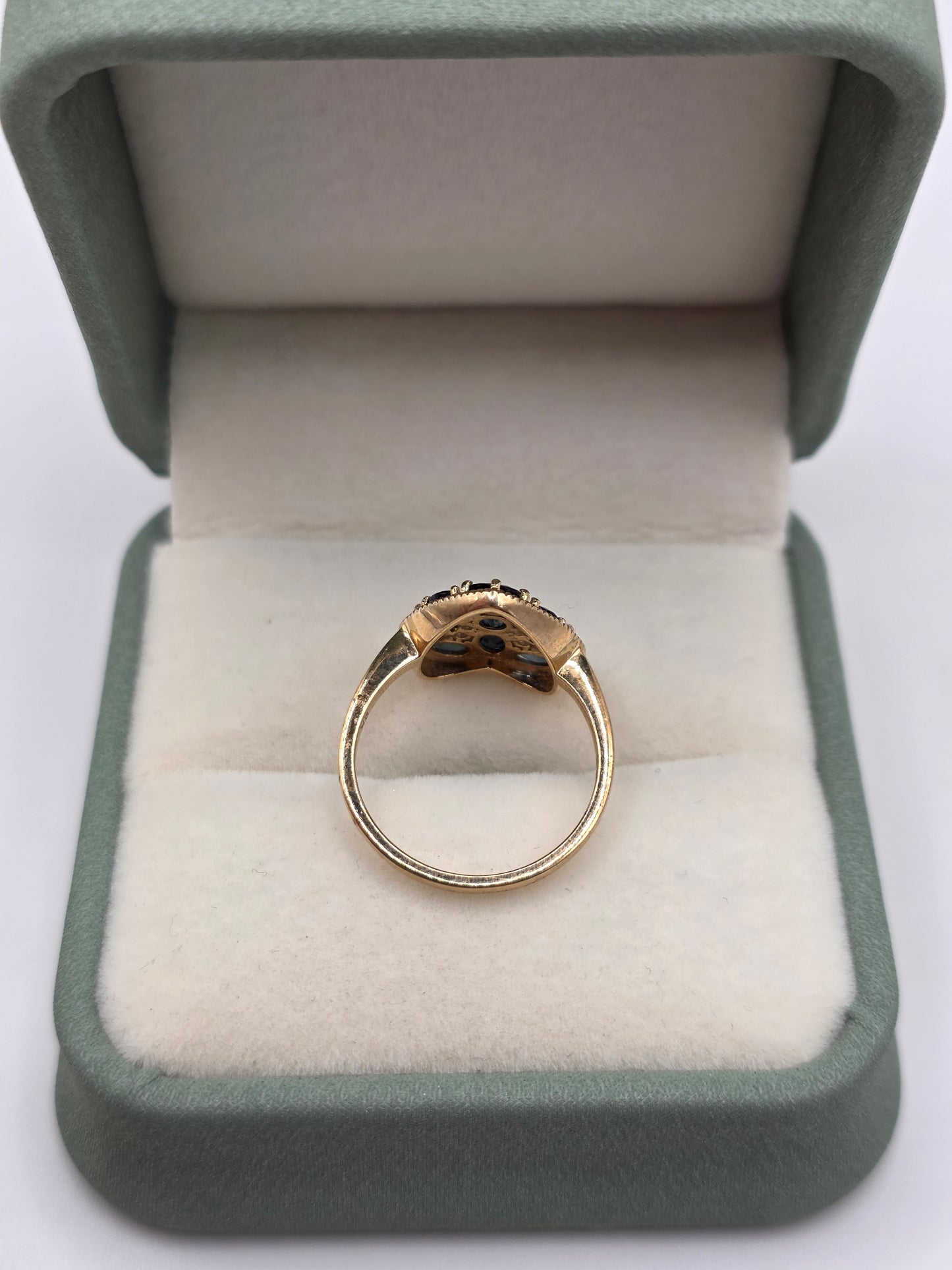 9ct gold sapphire and zircon heart ring