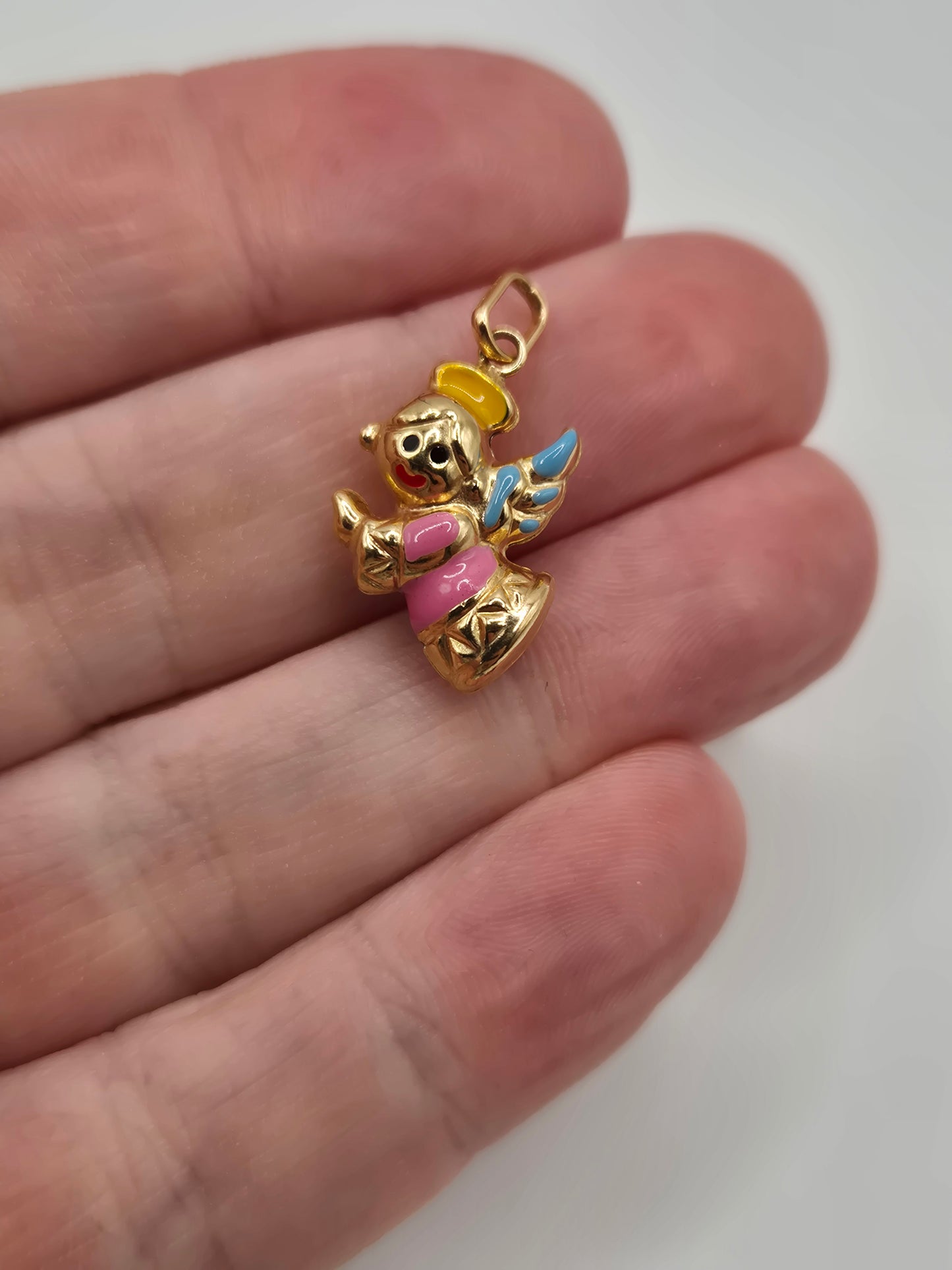 9ct gold enamelled angel charm