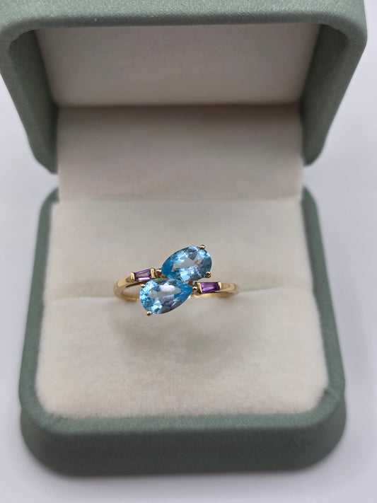 9ct gold topaz and amethyst ring