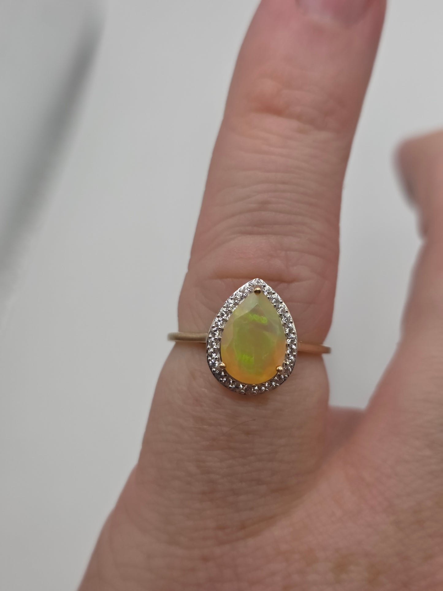 9ct gold opal and white zircon ring