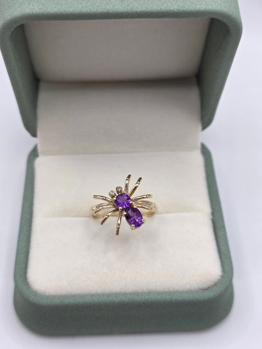 9ct gold amethyst and diamond spider ring