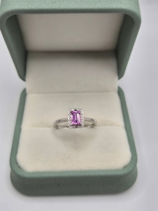 9ct white gold pink sapphire and diamond ring