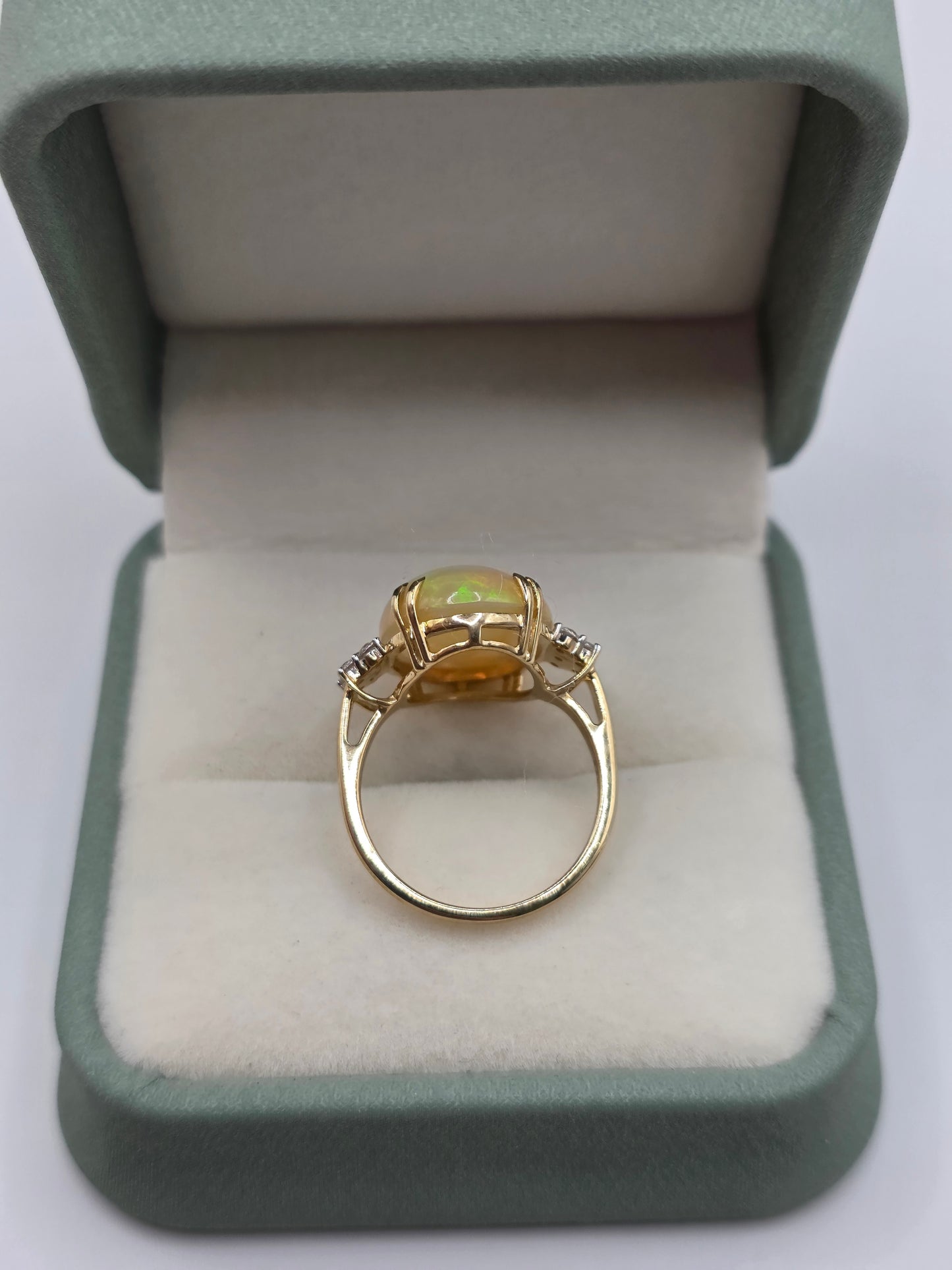 9ct gold opal and white spinel ring