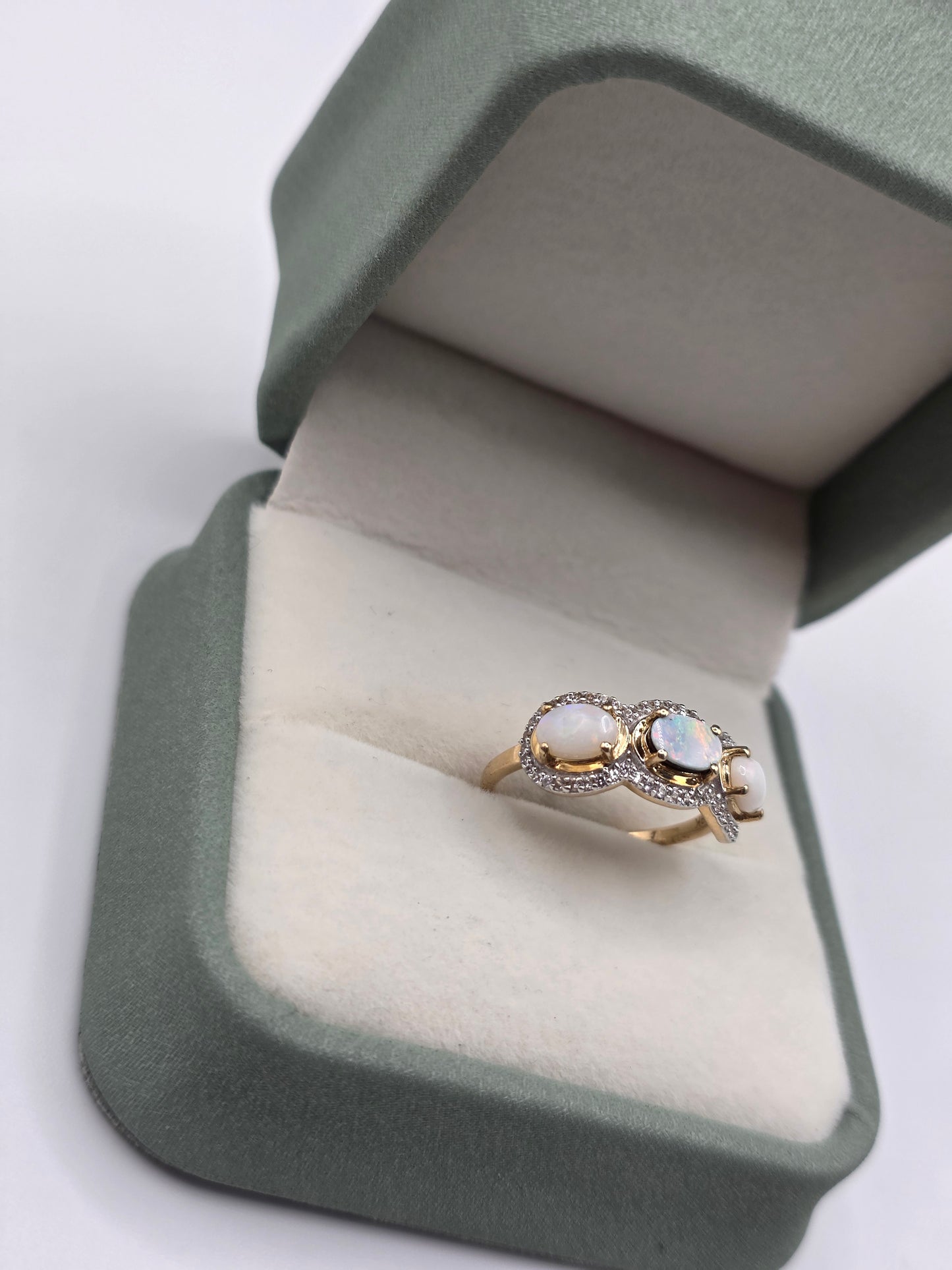 9ct gold opal white zircon ring