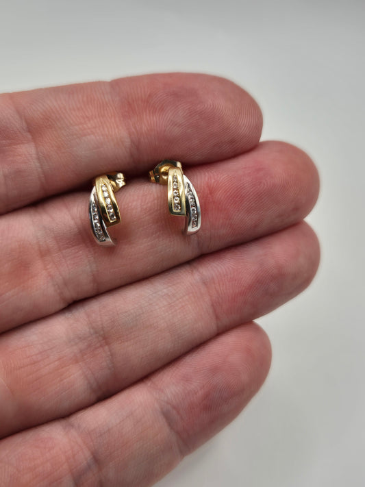 9ct two tone gold diamond earrings