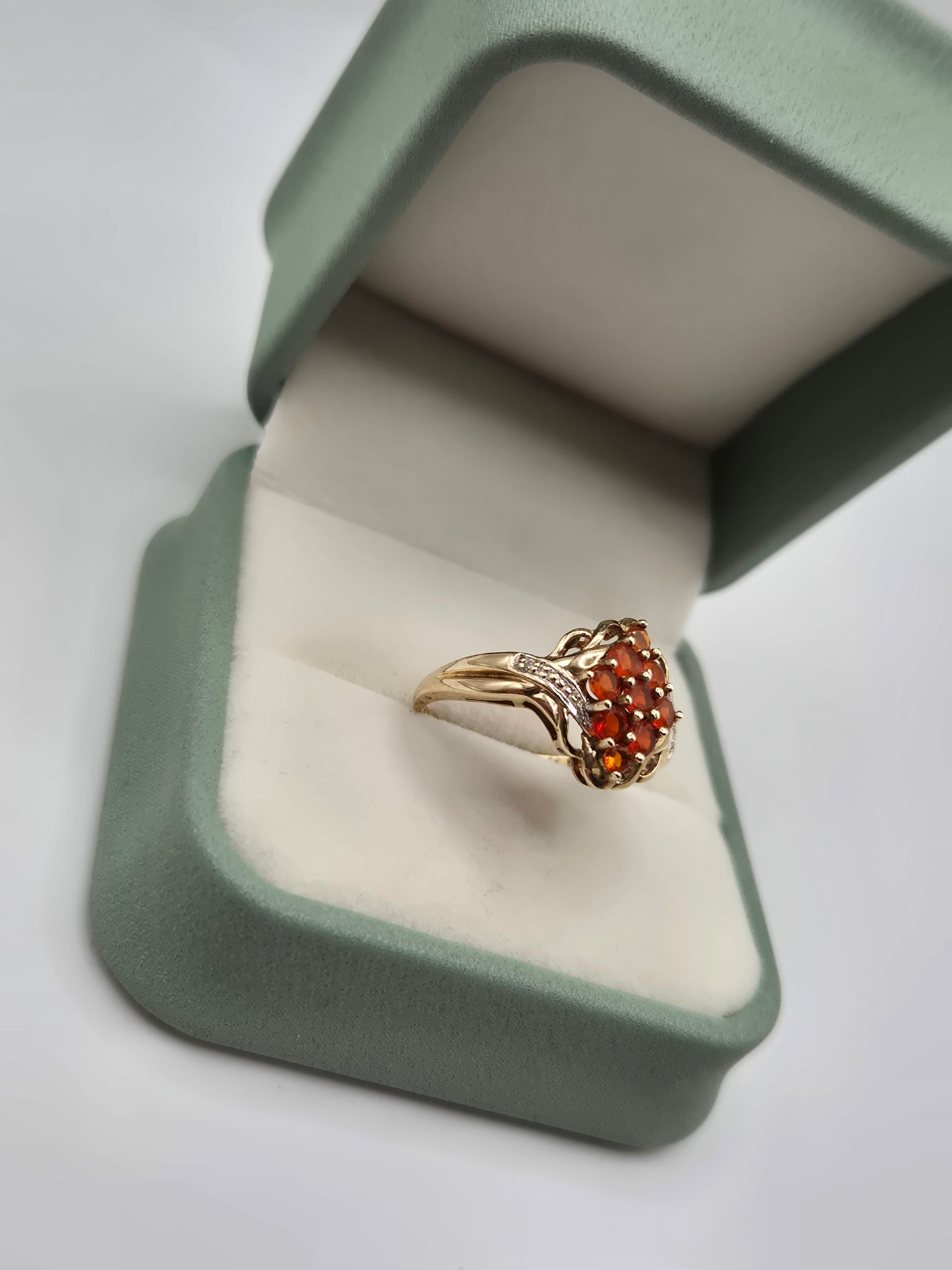 9ct gold fire opal and diamond ring