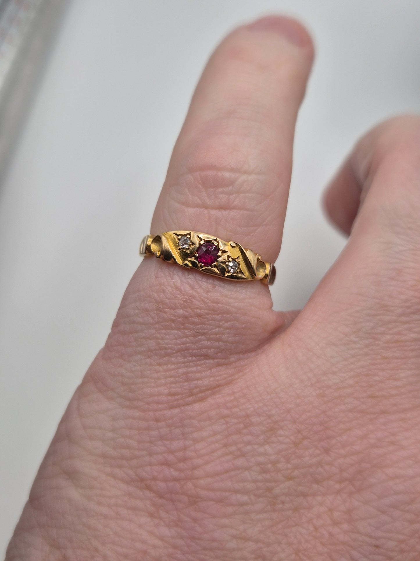 Antique 18ct gold ruby and diamond gypsy ring