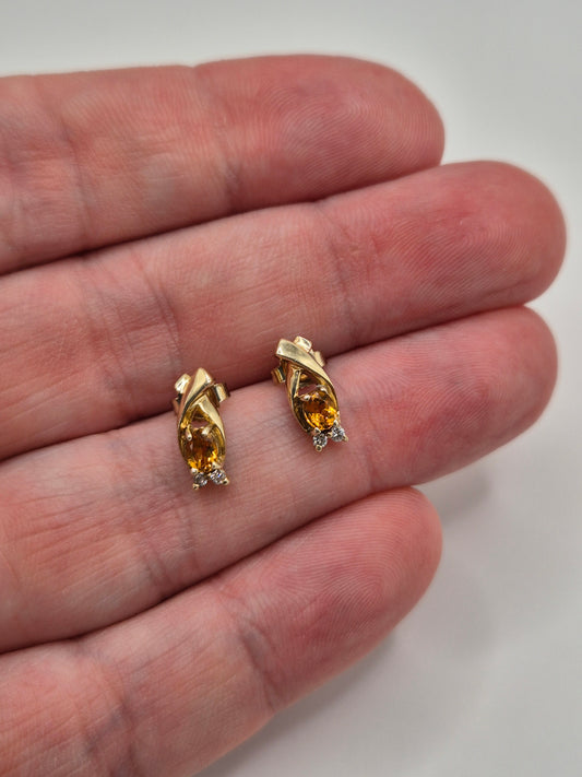 9ct gold citrine and diamond earrings