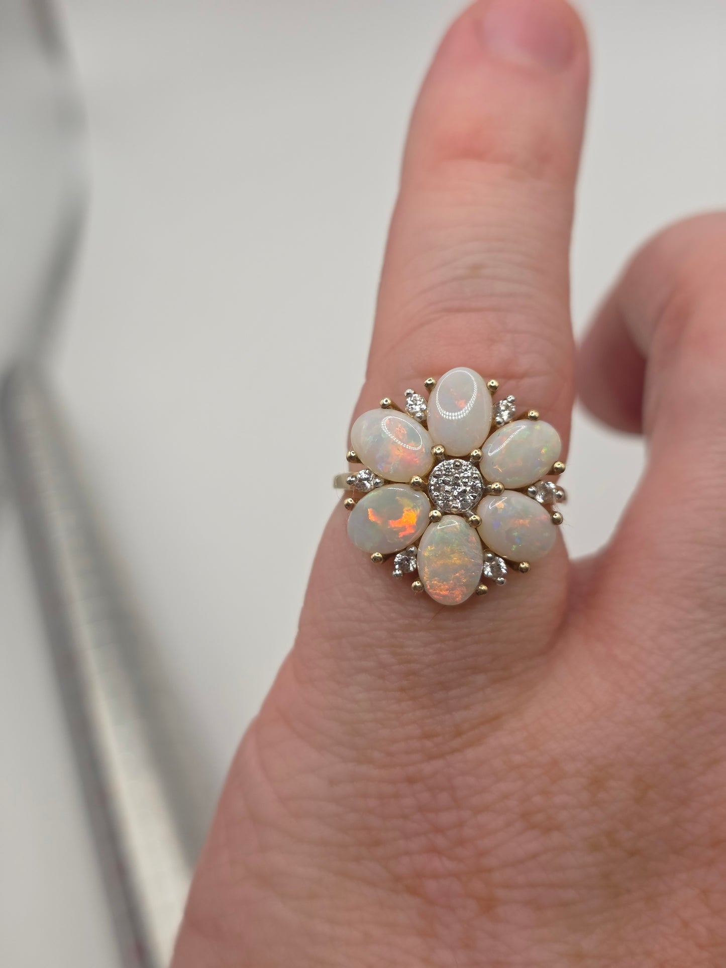 9ct gold opal and white zircon ring