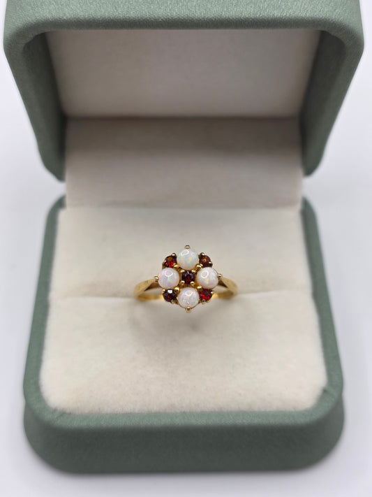 9ct gold opal and garnet ring
