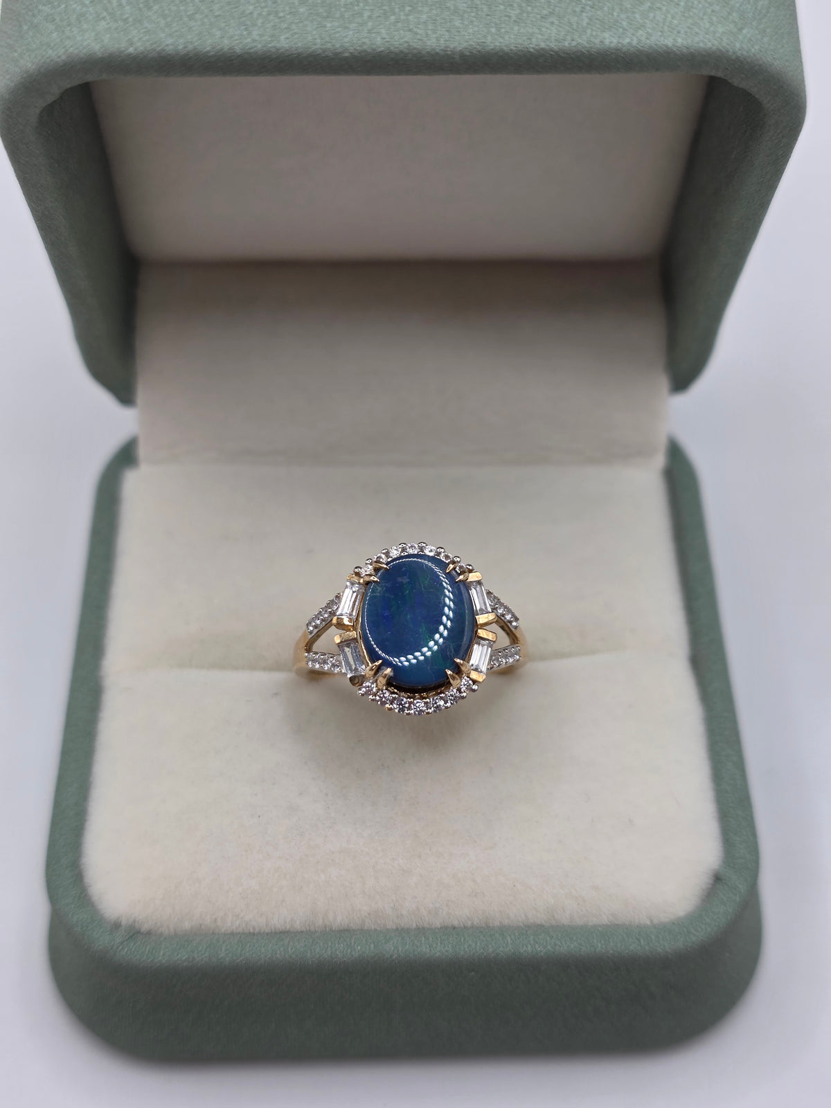 9ct gold opal doublet and zircon ring