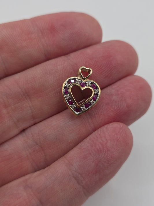 9ct gold ruby and diamond heart pendant