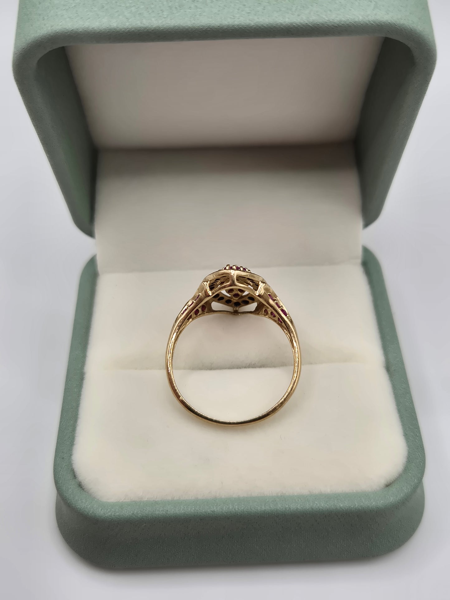 9ct gold ruby and marcasite ring