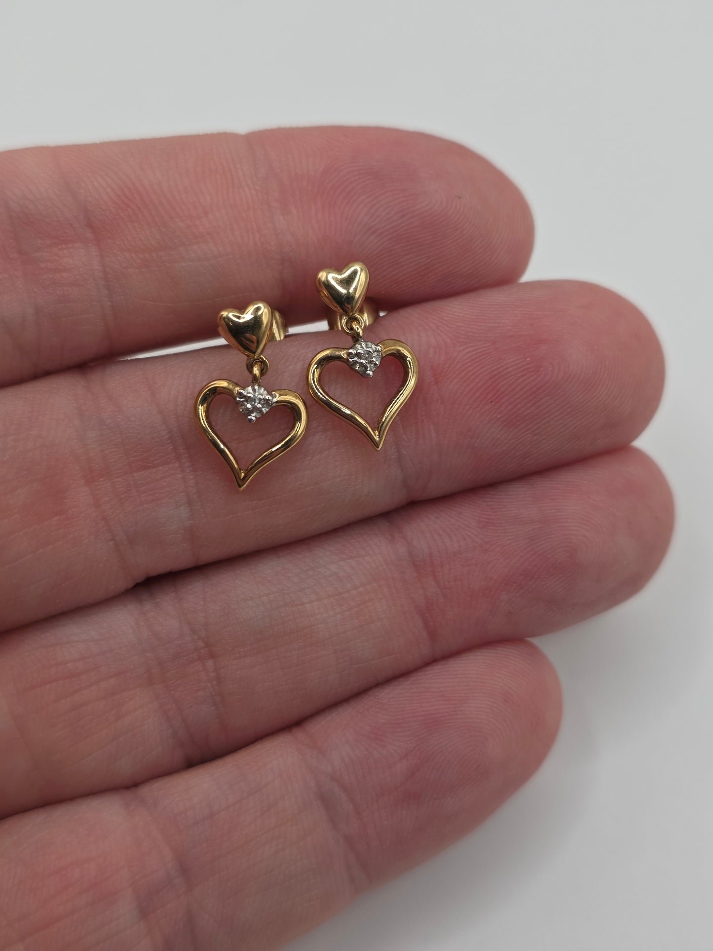 9ct gold diamond heart earrings