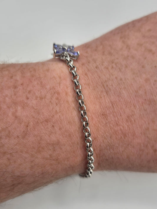 9ct white gold tanzanite belcher bracelet