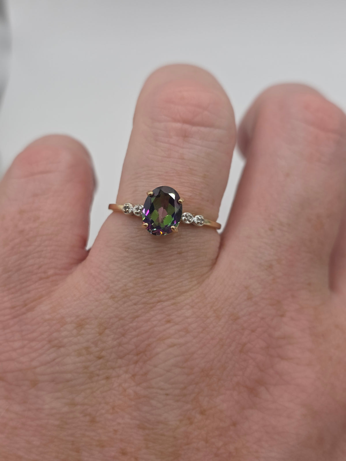 9ct gold mystic topaz and diamond ring