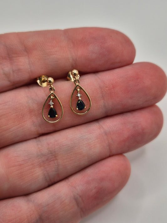 9ct gold sapphire and diamond earrings