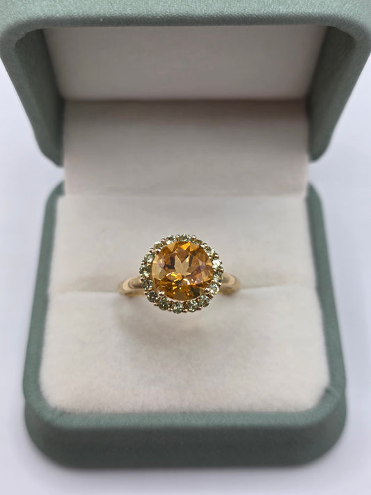 9ct gold citrine and tourmaline ring