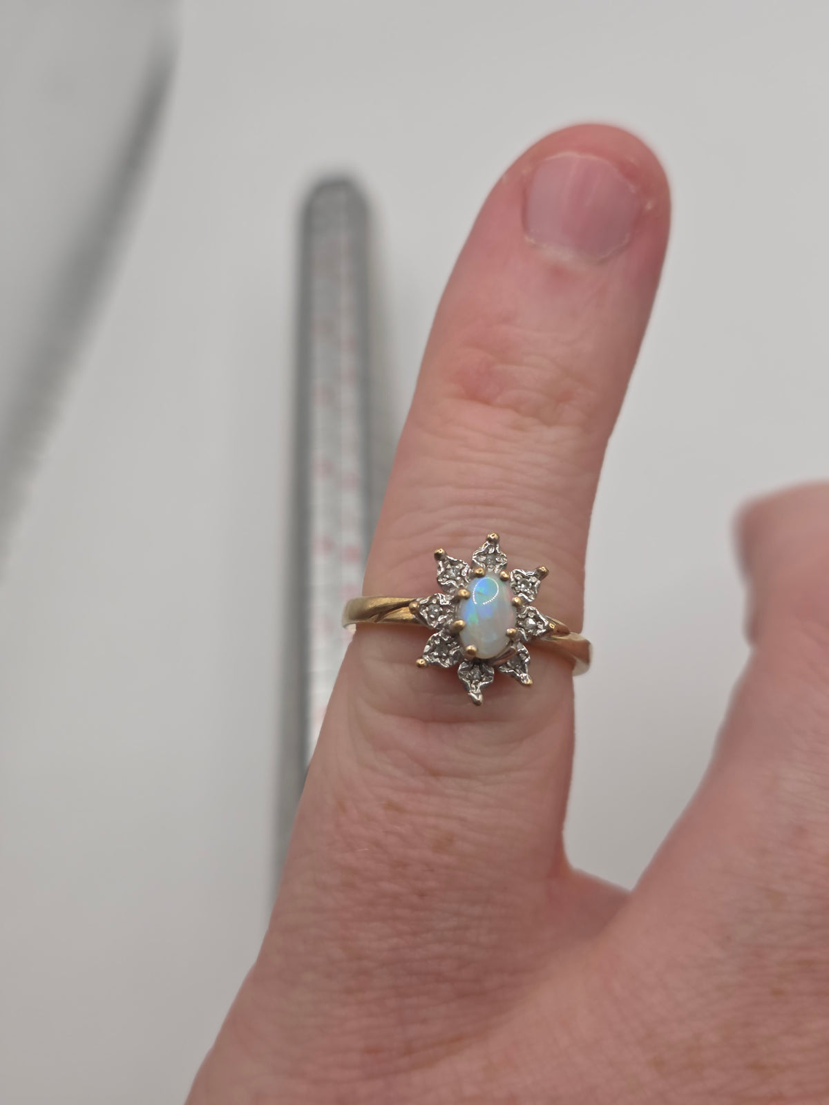 9ct gold opal and diamond ring