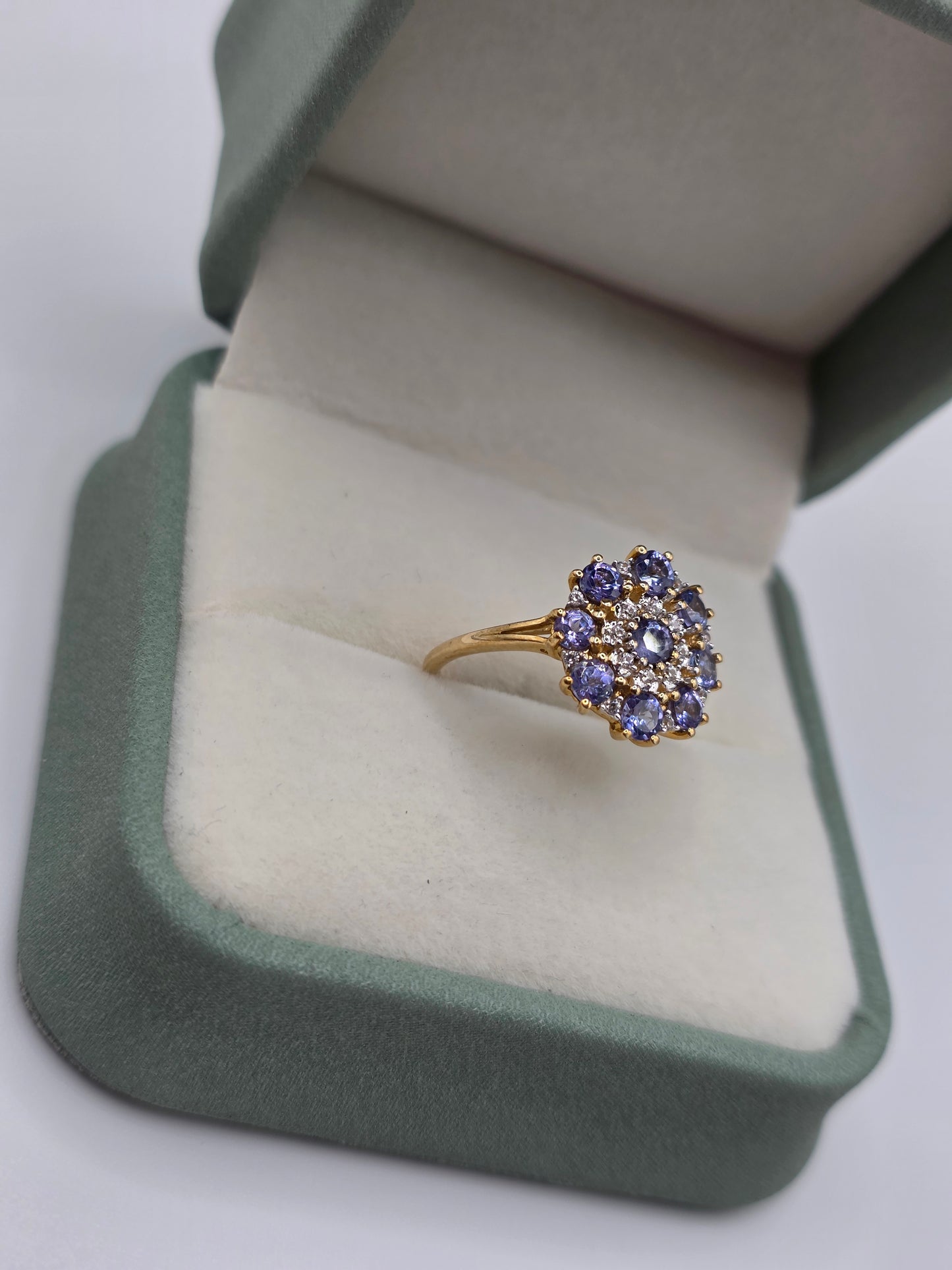 9ct gold iolite and diamond ring