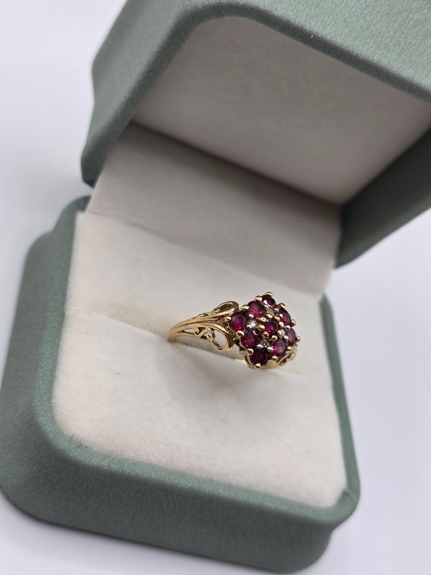 9ct gold almandine garnet and diamond ring