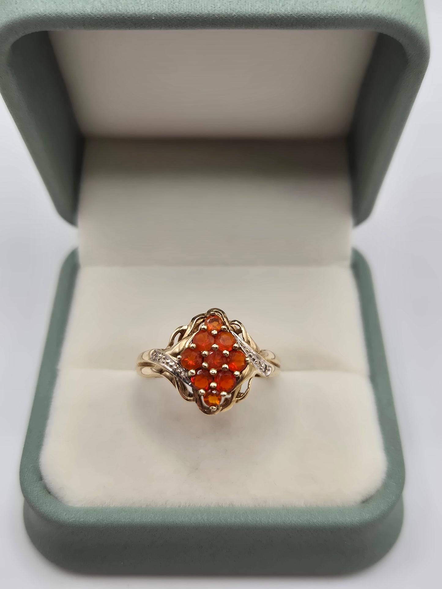 9ct gold fire opal and diamond ring