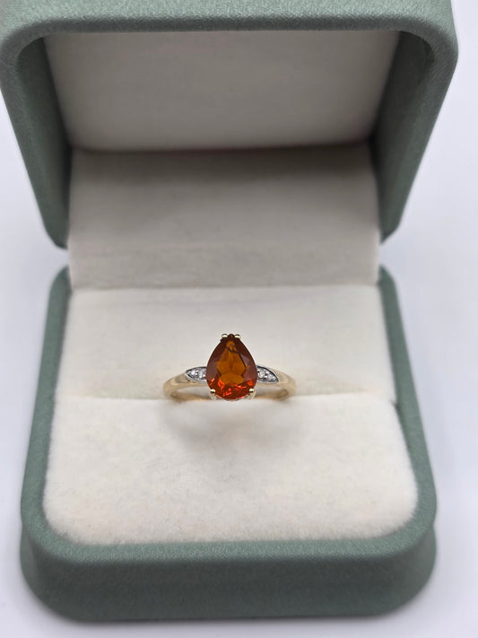 9ct gold fire opal and diamond ring