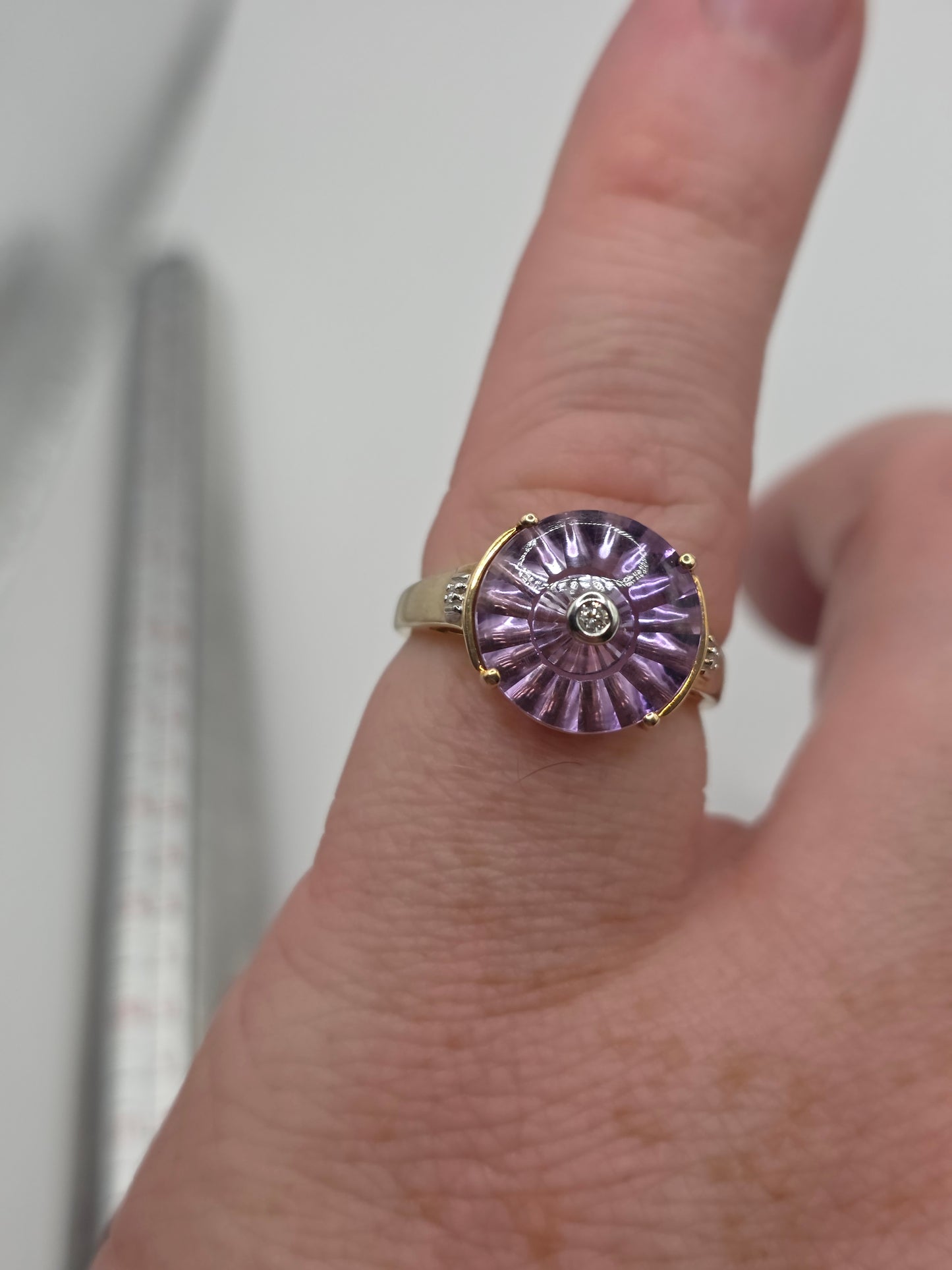 Glen lehrer 9ct gold amethyst and diamond ring