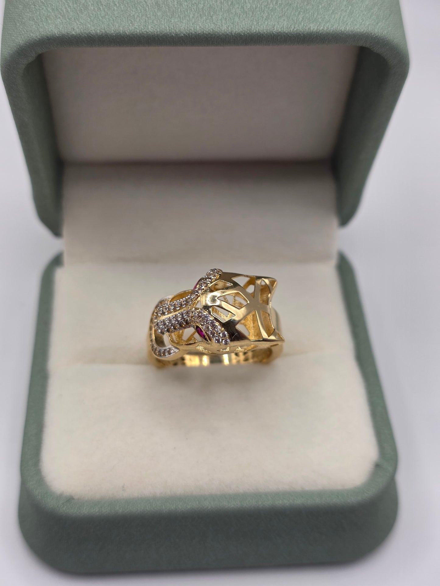 LAYAWAY - DO NOT BUY 14ct gold ruby and cz panther ring
