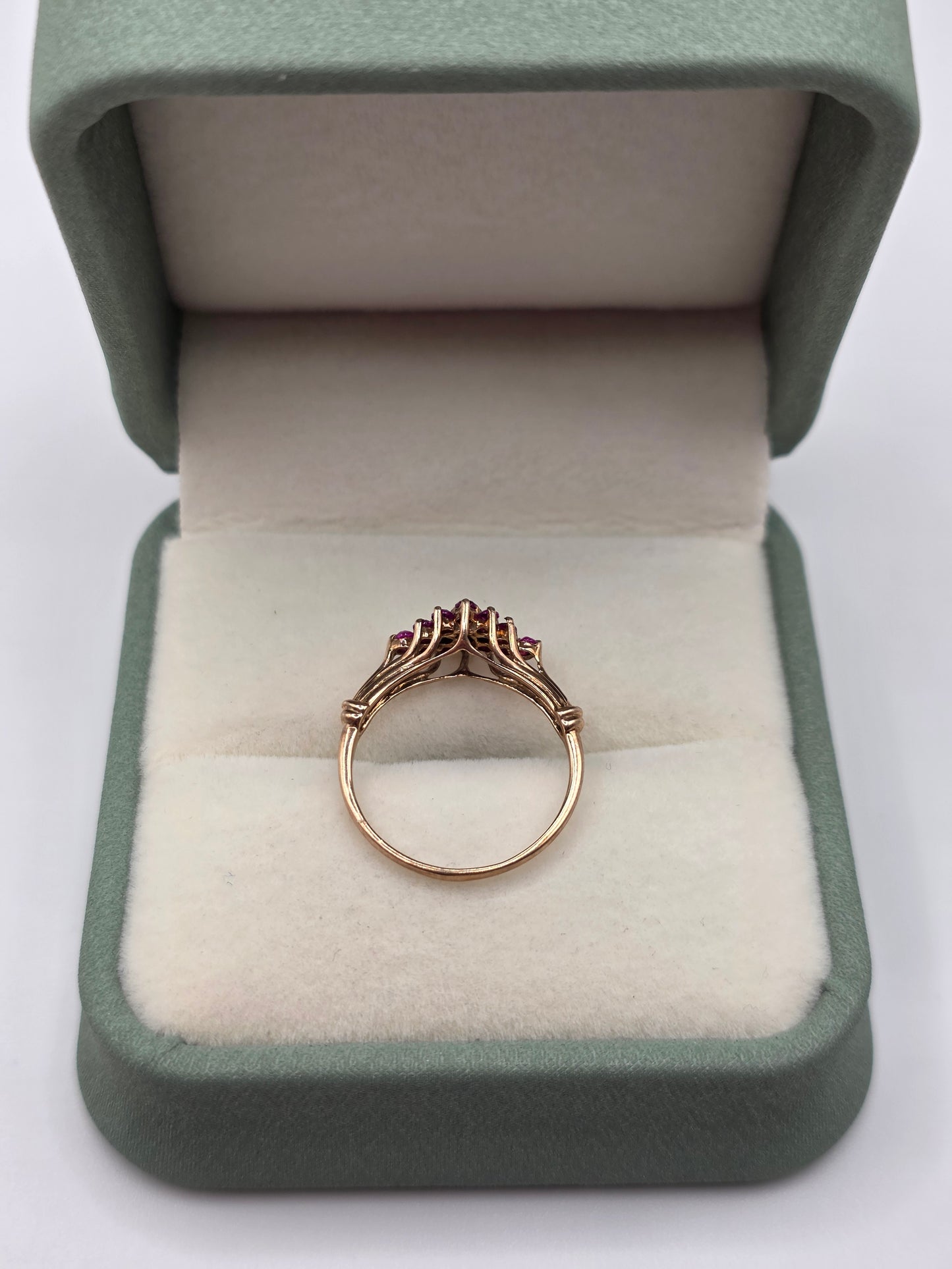 9ct rose gold sapphire and pink topaz ring