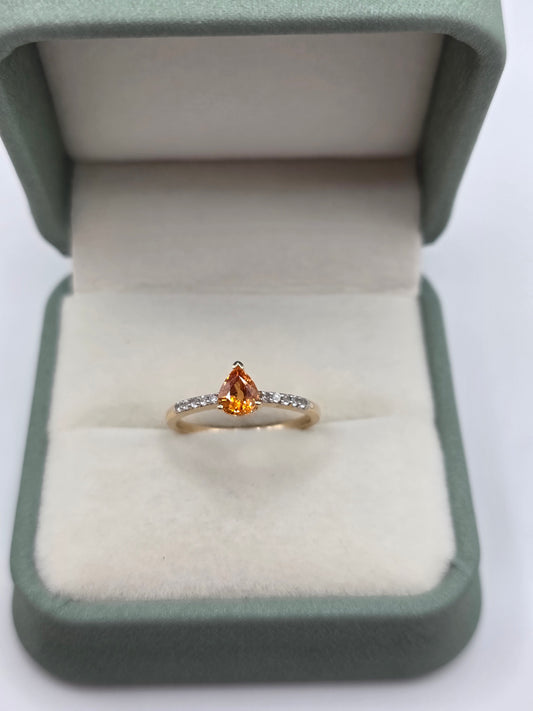 9ct gold orange garnet and white topaz ring