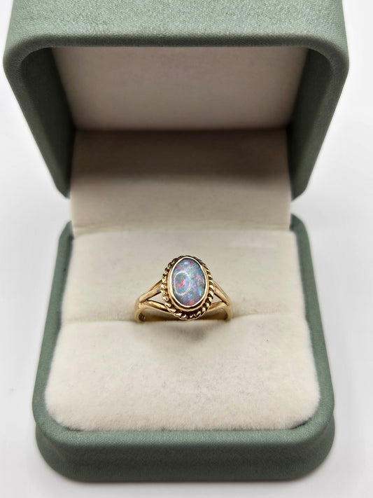 9ct gold black opal ring