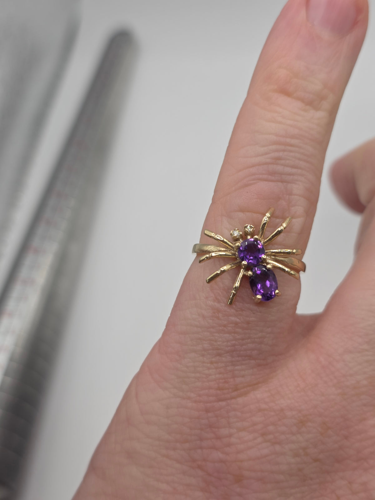9ct gold amethyst and diamond spider ring
