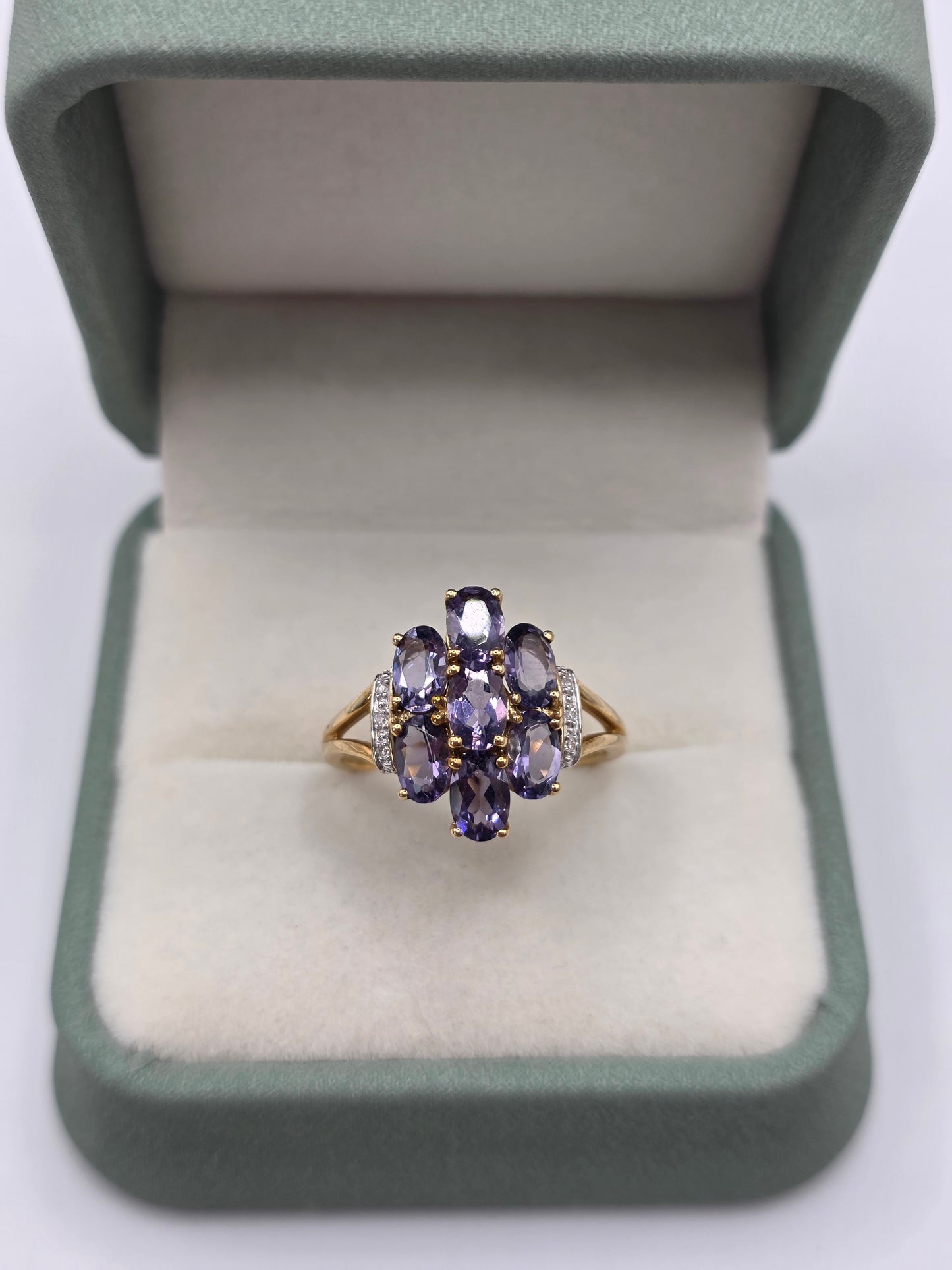9ct gold iolite and diamond ring