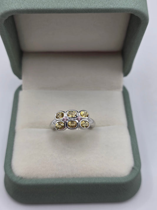 9ct white gold yellow beryl and tourmaline ring