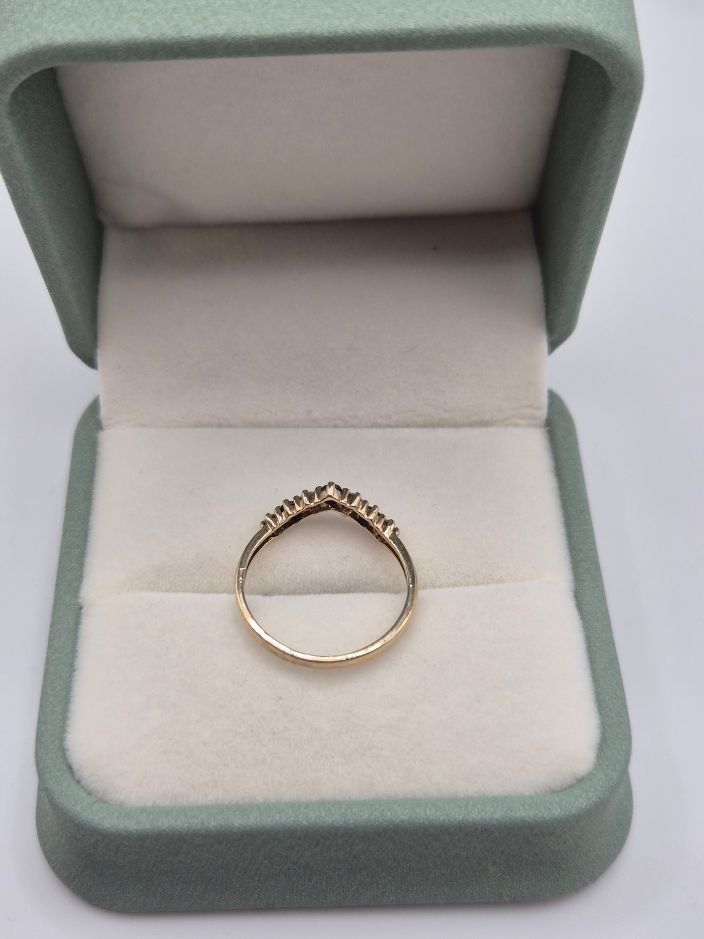 9ct gold sapphire and cz wishbone ring