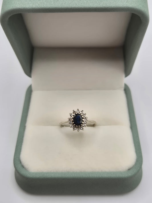9ct white gold sapphire and cz ring