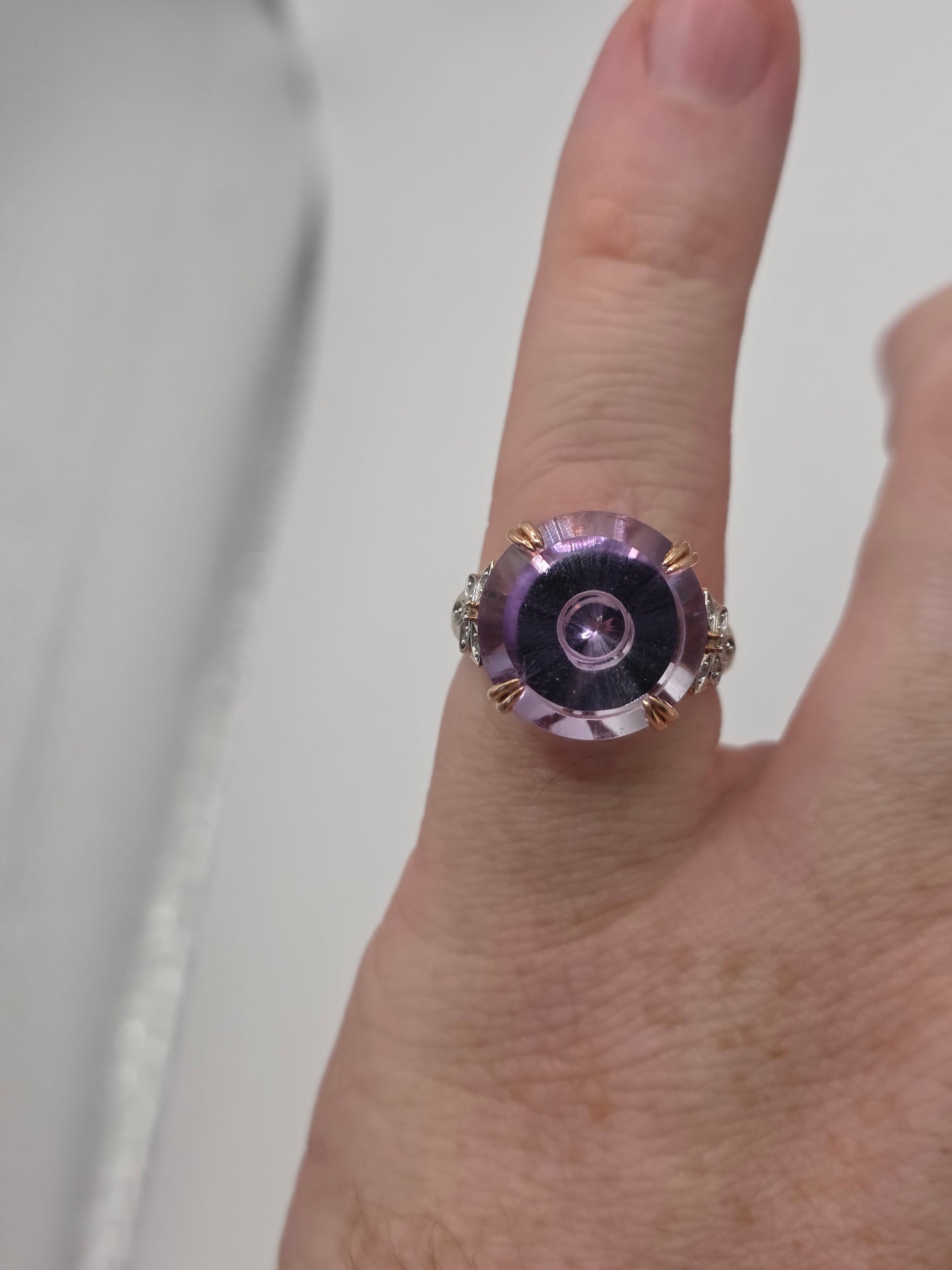 Heavy Glen Lehrer 9ct rose gold amethyst and diamond ring