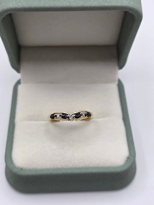9ct gold sapphire and diamond wishbone ring