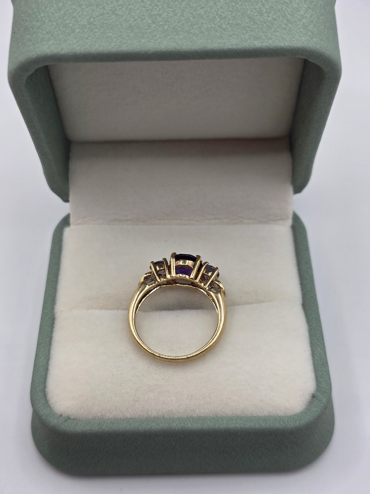 9ct gold amethyst, tanzanite and diamond ring