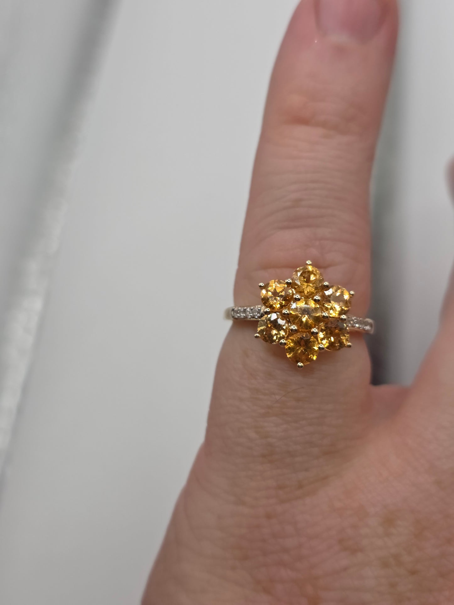 9ct gold yellow tourmaline and white topaz ring