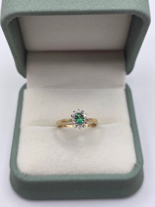 9ct gold emerald and diamond ring