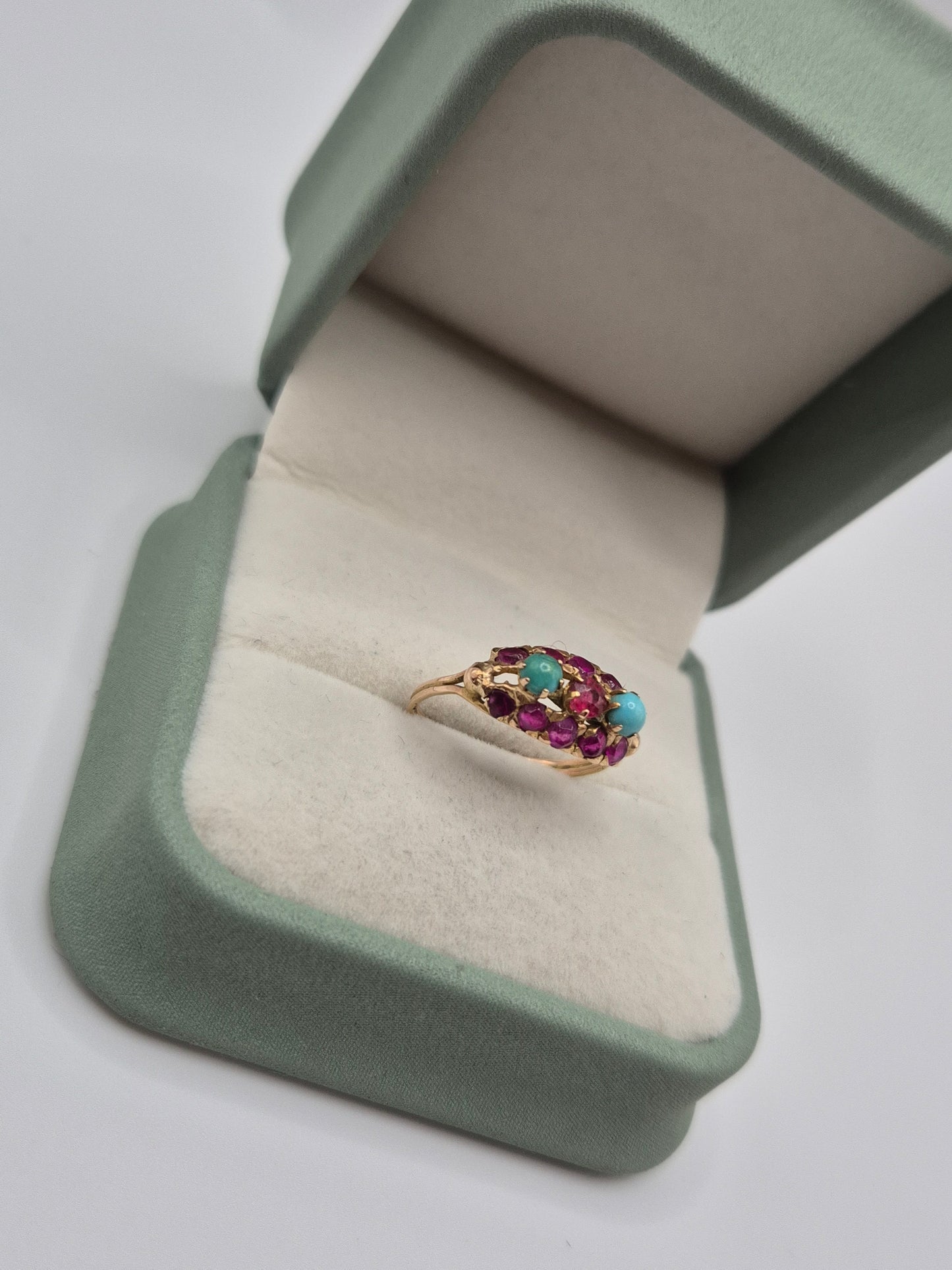 14ct gold turquoise and ruby ring