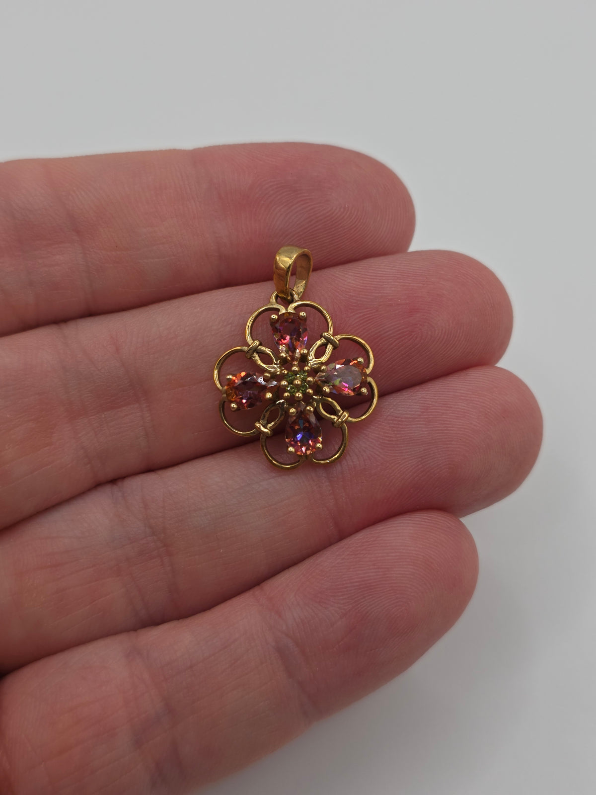 9ct gold sunset topaz and diamond pendant