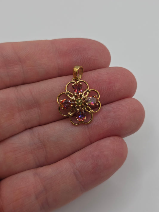 9ct gold sunset topaz and diamond pendant