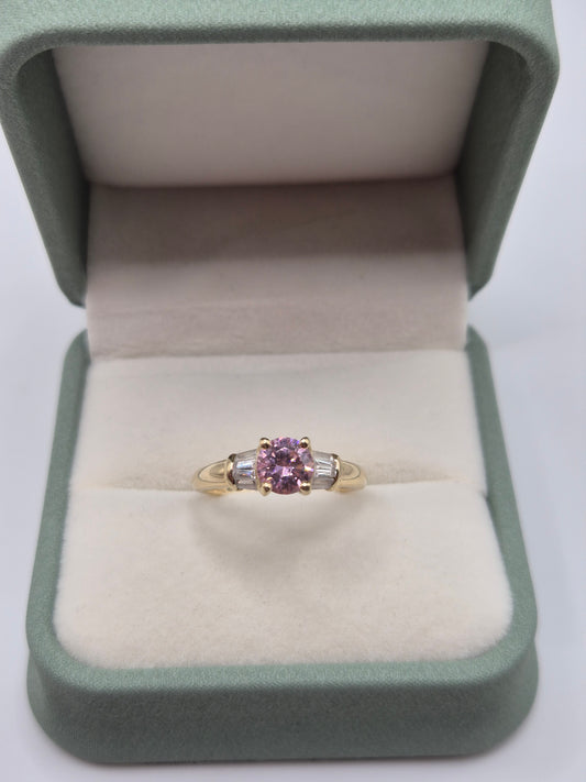 14ct gold pink cz and zircon ring