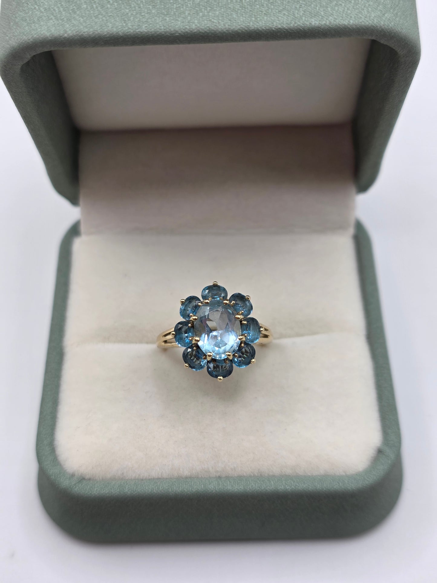 9ct gold aquamarine and topaz ring
