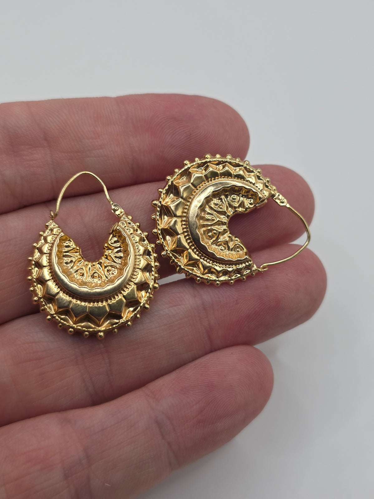 9ct gold spiked creole earrings